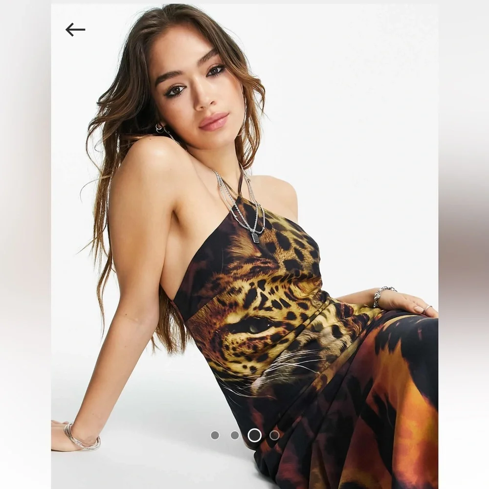 ASOS DESIGN halterneck maxi slip dress in animal
placement print NWT - Picture 3 of 10